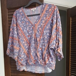 3x 25 $ Sale Andree Orange and Purple Wrap Blouse Relaxed Fit